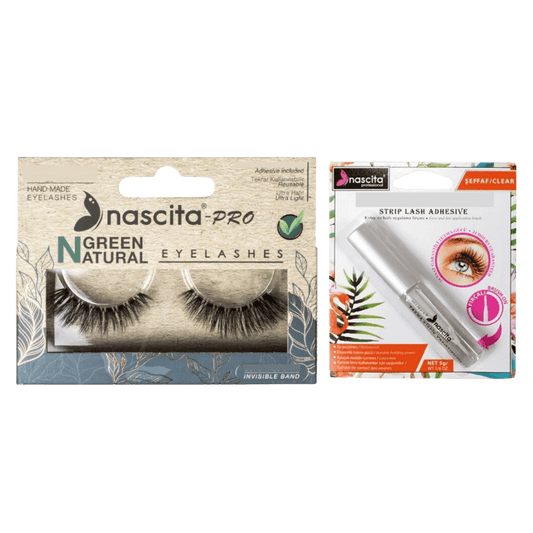 Nascita Green Natural Vegan False Eyelashes 110 + Nascita Transparent False Eyelash Adhesive 5gr - 08
