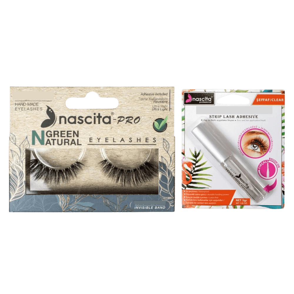 Nascita Green Natural Vegan False Eyelashes 110 + Nascita Transparent False Eyelash Adhesive 5gr - 08