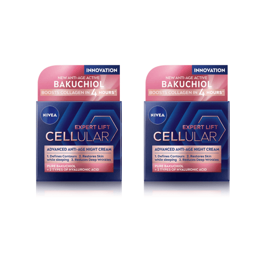 Nivea Cellular Expert Lift Pure Bakuchiol + HA Anti-Age Night Face Cream 50ml / 1.7 fl oz - 2 Pack