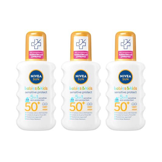 Nivea Sun Kids Sensitive Protect SPF 50+ Sun Lotion Spray 200ml / 6.8 fl.oz - 3 Pack