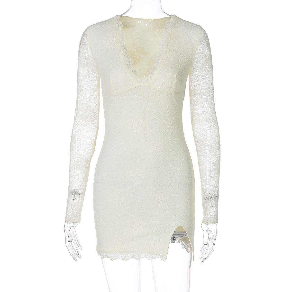 Women Clothing Autumn Winter Sexy Mesh Stitching Long Sleeve Narrow Dress