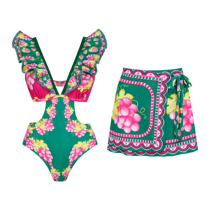 Ruffled One Piece Swimsuit Vacation Women