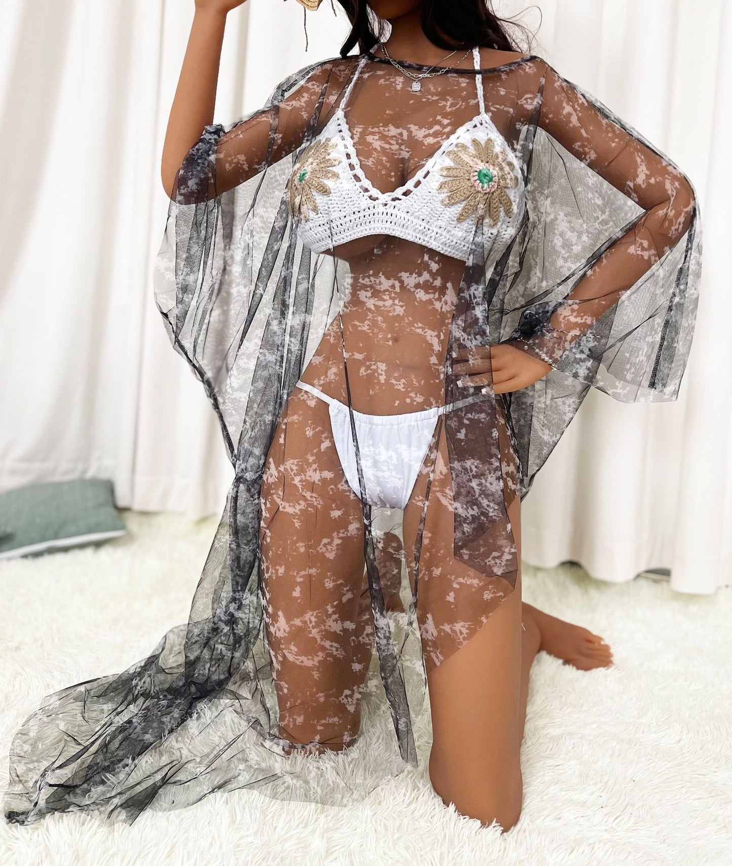 Irregular Asymmetric Sexy See Through Popular Color Mesh Beach Beach Cover Up