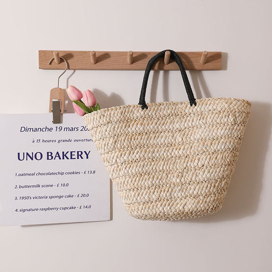 Large Capacity Straw Bag All Match Simple Portable Natural Grass Hand Woven Bag Women Vacation Beach Bag