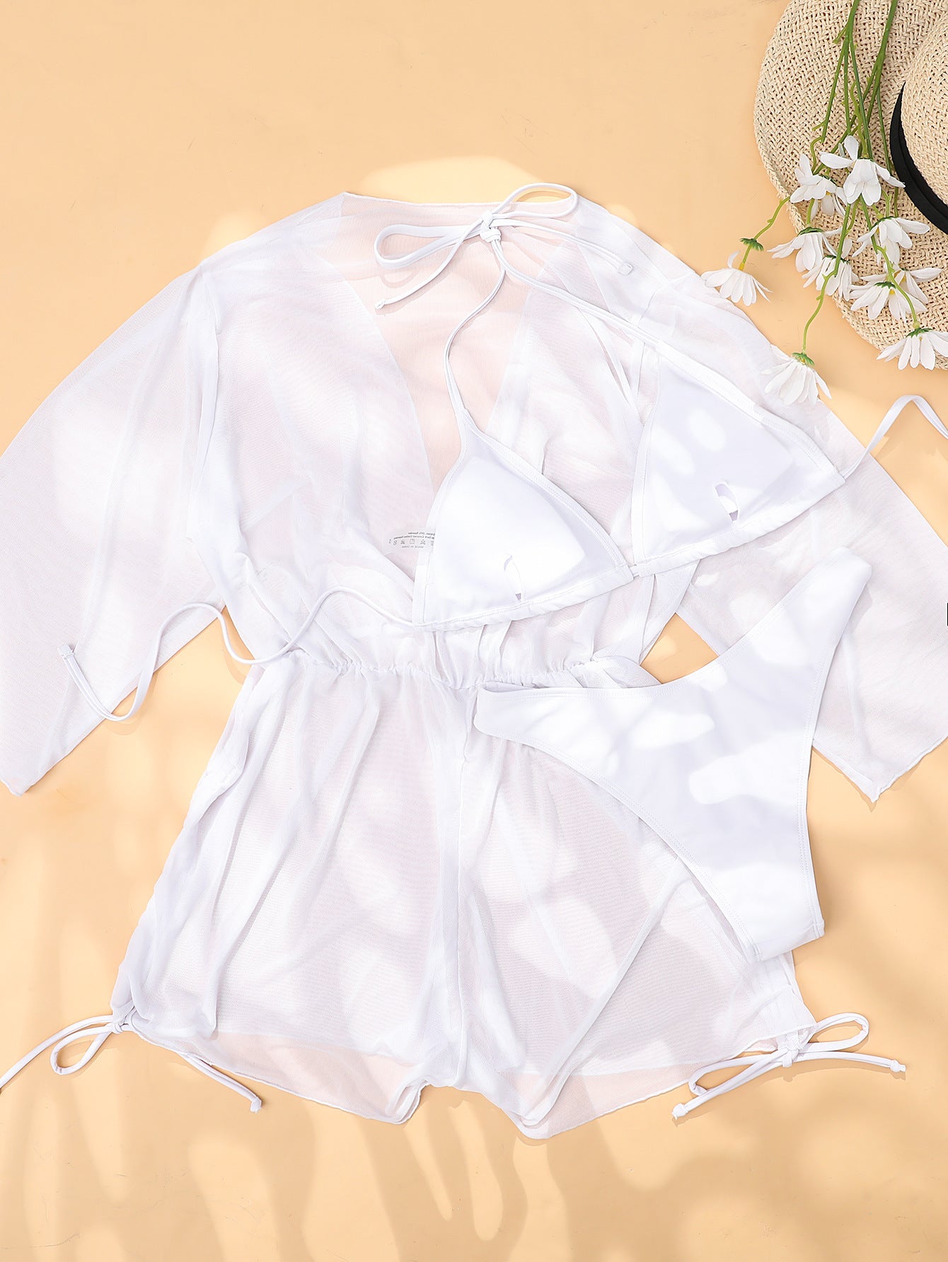 White Tied High Waist Sexy Three-Piece Suit Bikini Swimsuit Women