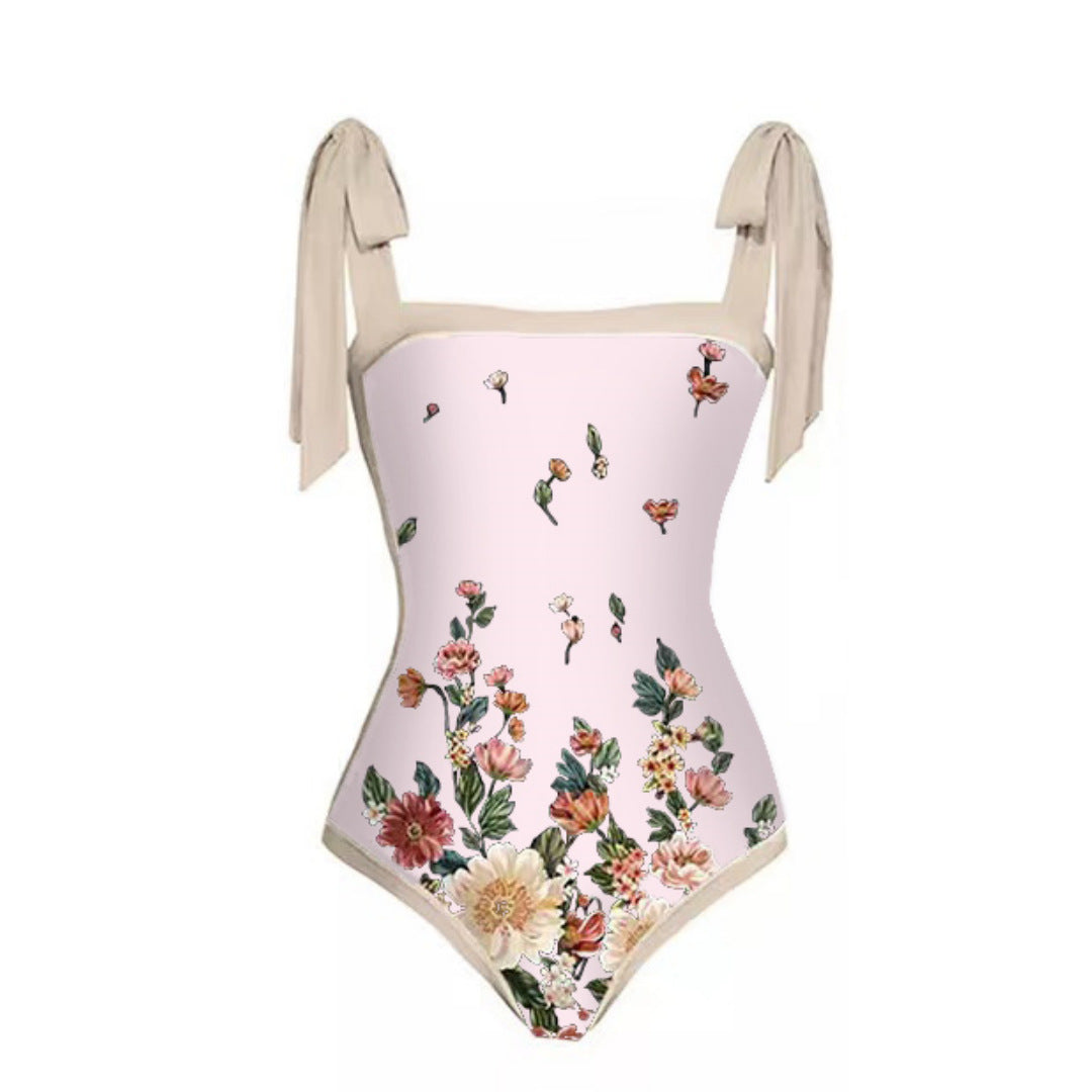 Mesh Two Piece French Swimsuit Digital Printing Sheath Dress Swimsuit for Women