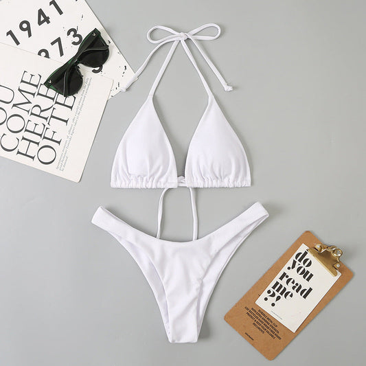 Women Split Sexy Double Sided Triangle Lace Up Bikini Beach Swimwear