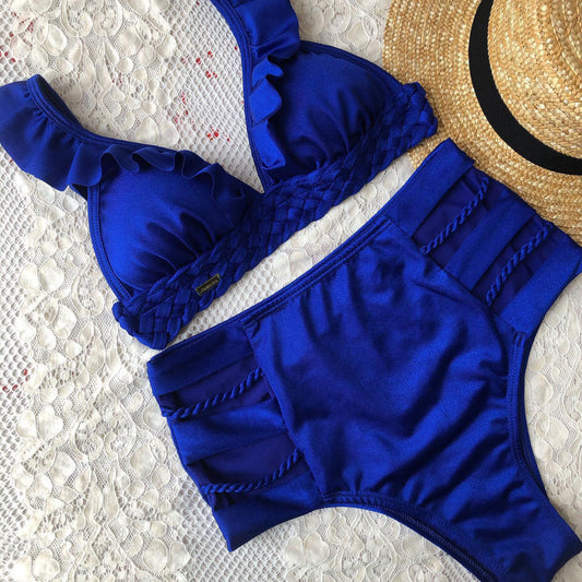 High Waist Split Swimsuit Women Solid Color Bikini Sexy Bikini
