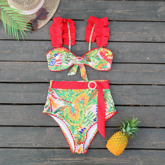 Printed High Waist Bikini Split Swimsuit Women Sexy Bikini
