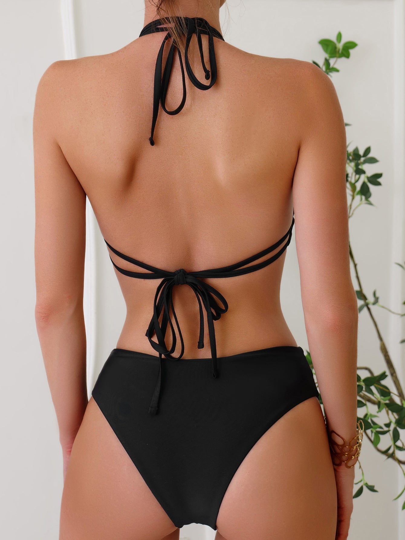 Bikini Solid Color Tied Backless Sexy Bikini Split Swimsuit Swimwear