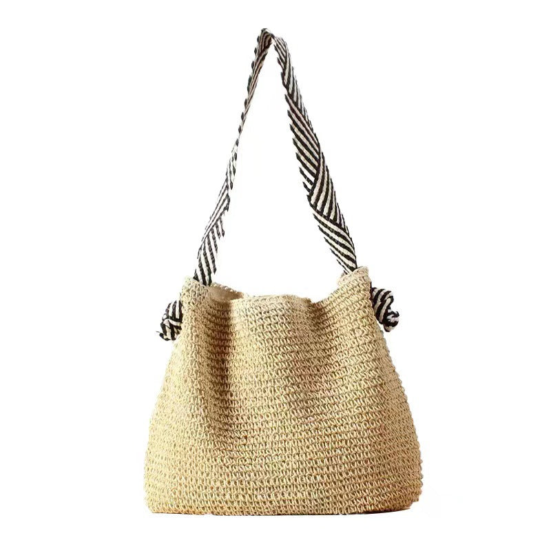 Navy Straw Bag Handmade Shoulder Woven Bag Women Bag Holiday Beach Bag
