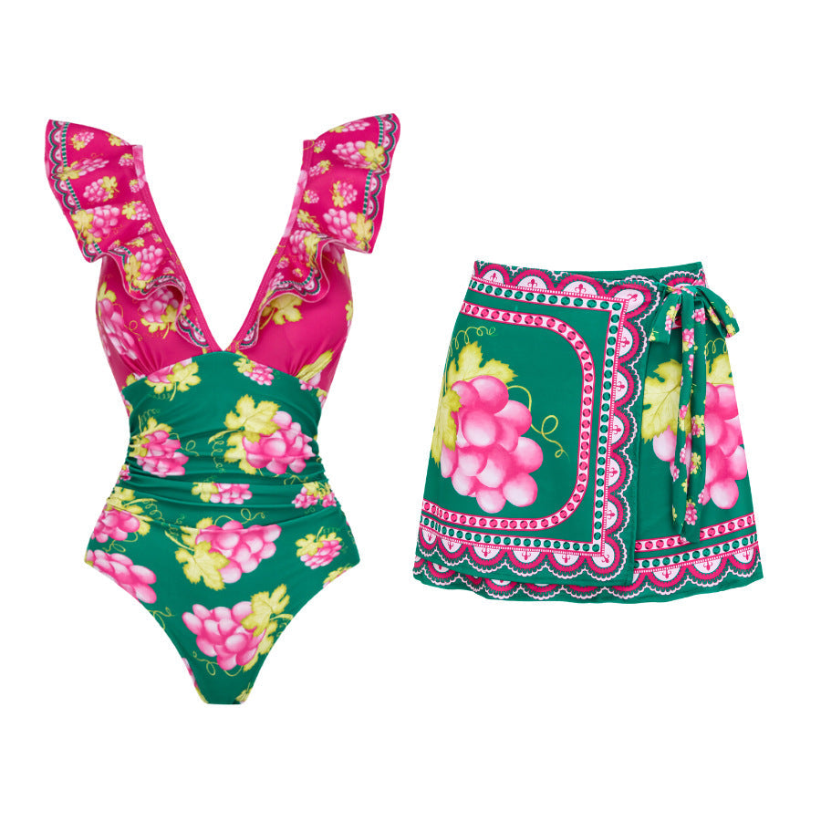 Ruffled One Piece Swimsuit Vacation Women
