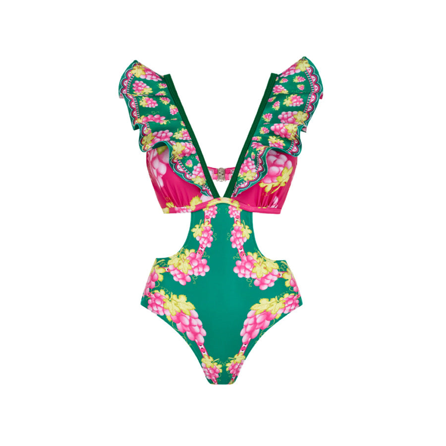 Ruffled One Piece Swimsuit Vacation Women