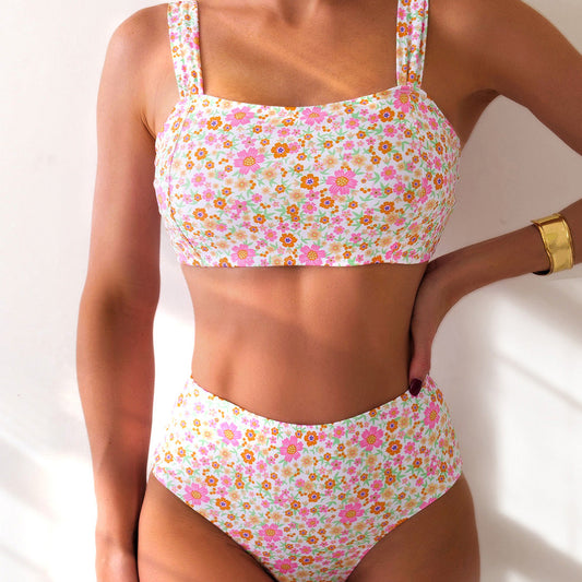Bikini Small Floral High Waist Sexy Bikini Split Swimsuit Swimwear Women