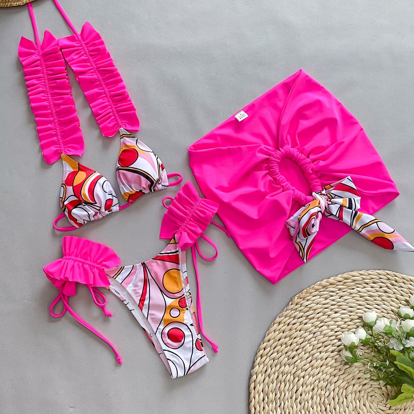 Three Piece Set Bikini Bikini Pleated Edge Split Women Swimsuit