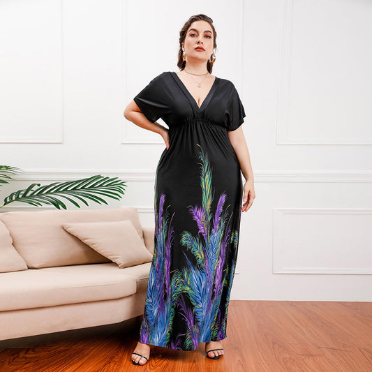 Plus Size Bohemian Girls Extra Long Extra Large Ice Silk Dress Holiday Beach Dress Midi Dress