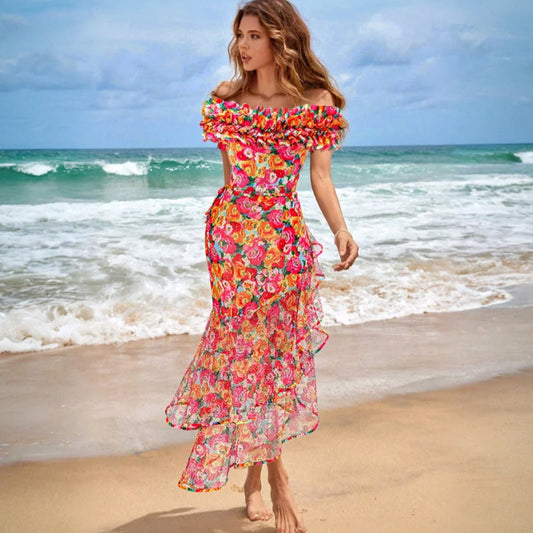Printing French Retro One Piece Women Swimwear Set Cover Belly Slimming Swimsuit Vacation