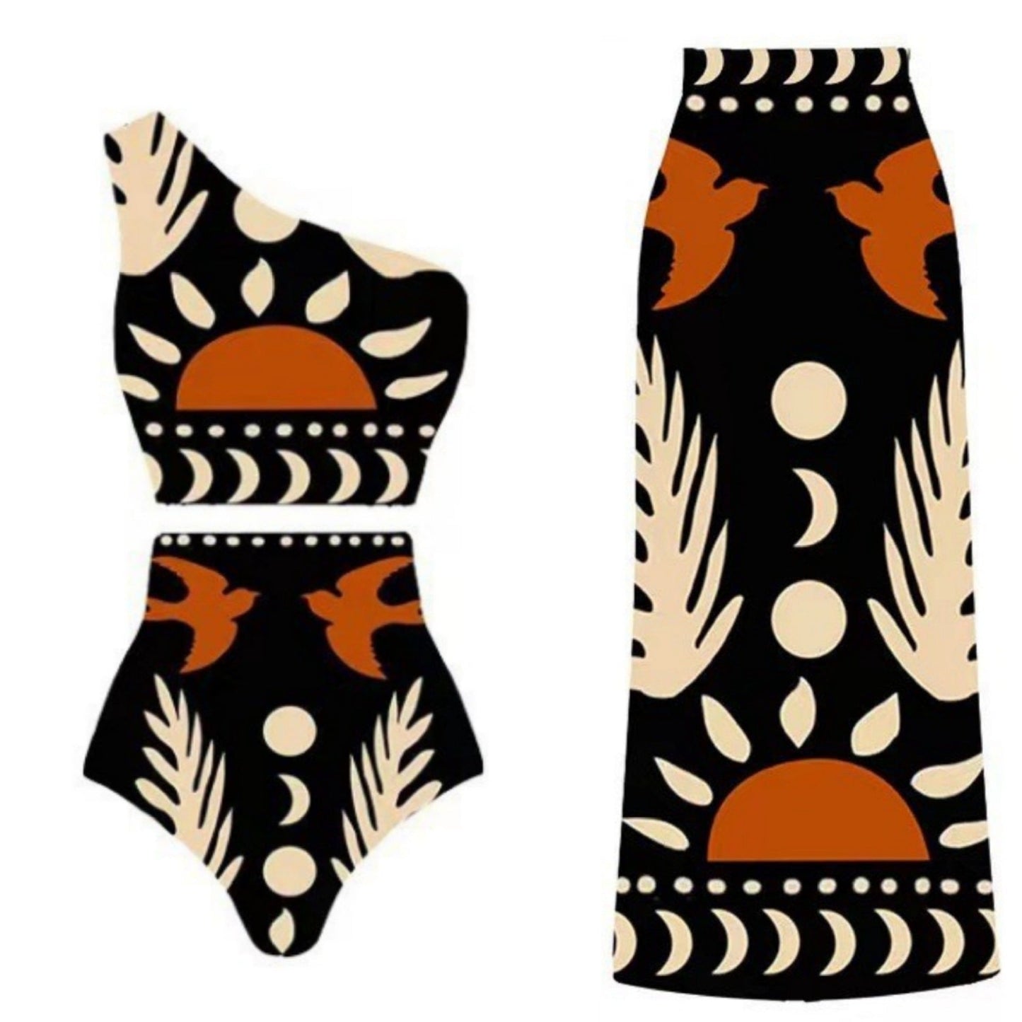 Lonkey Swimwear Retro Printed Mesh Trousers Conservative Swimwear Bikini