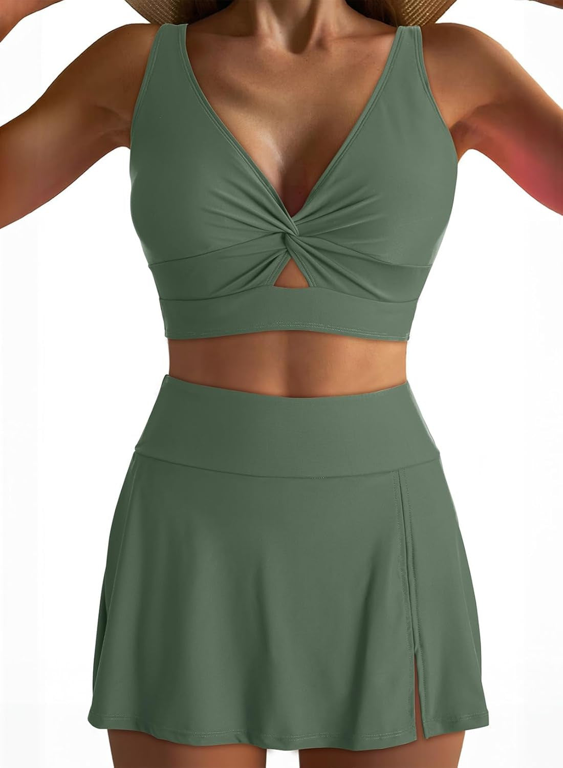 Solid Color Push up High Waist Culottes Sexy Split Bikini Swimsuit Swimwear Women