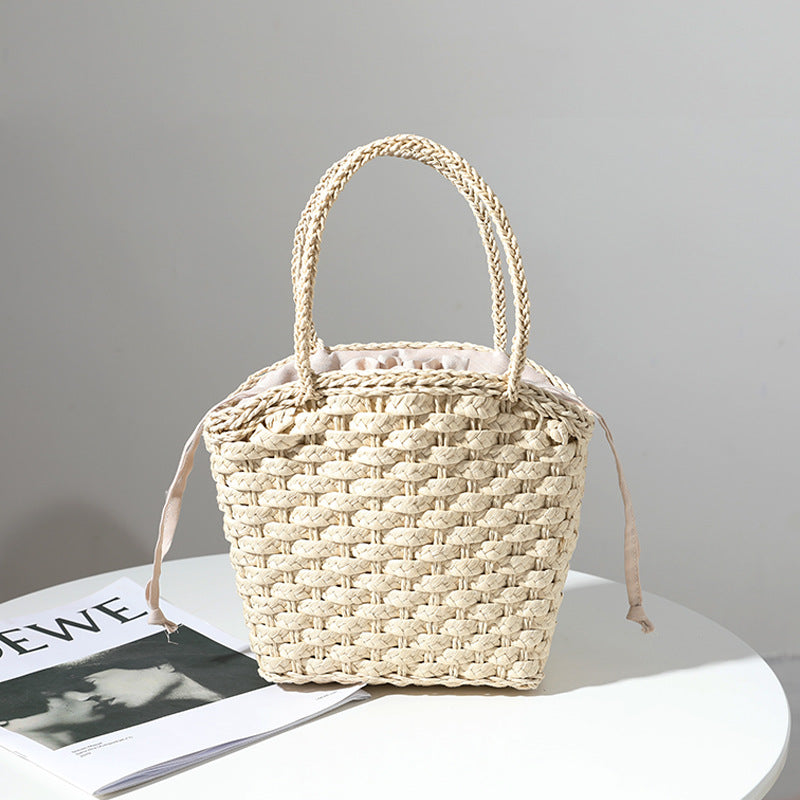 Japan South Korea Straw Bag Solid Color Woven Bag One Shoulder Hand-Carrying Small Bag Casual Women Bag Vacation Beach Bag
