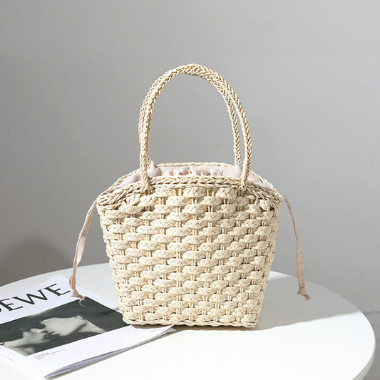 Japan South Korea Straw Bag Solid Color Woven Bag One Shoulder Hand-Carrying Small Bag Casual Women Bag Vacation Beach Bag