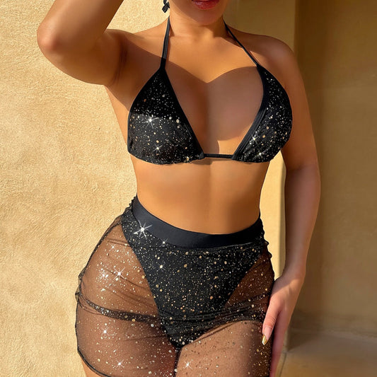 Split Triangle Bikini Bronzing Mesh Sexy Swimsuit Women Two Piece Bikini