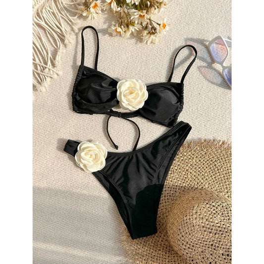 Three Dimensional Floral Sexy Bikini Swimsuit Women Vacation Beach Bikini Swimsuit