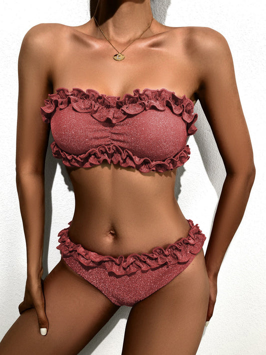 Bikini Solid Color Swimsuit Sexy Swimsuit Women Backless Swimsuit Lace Swimsuit