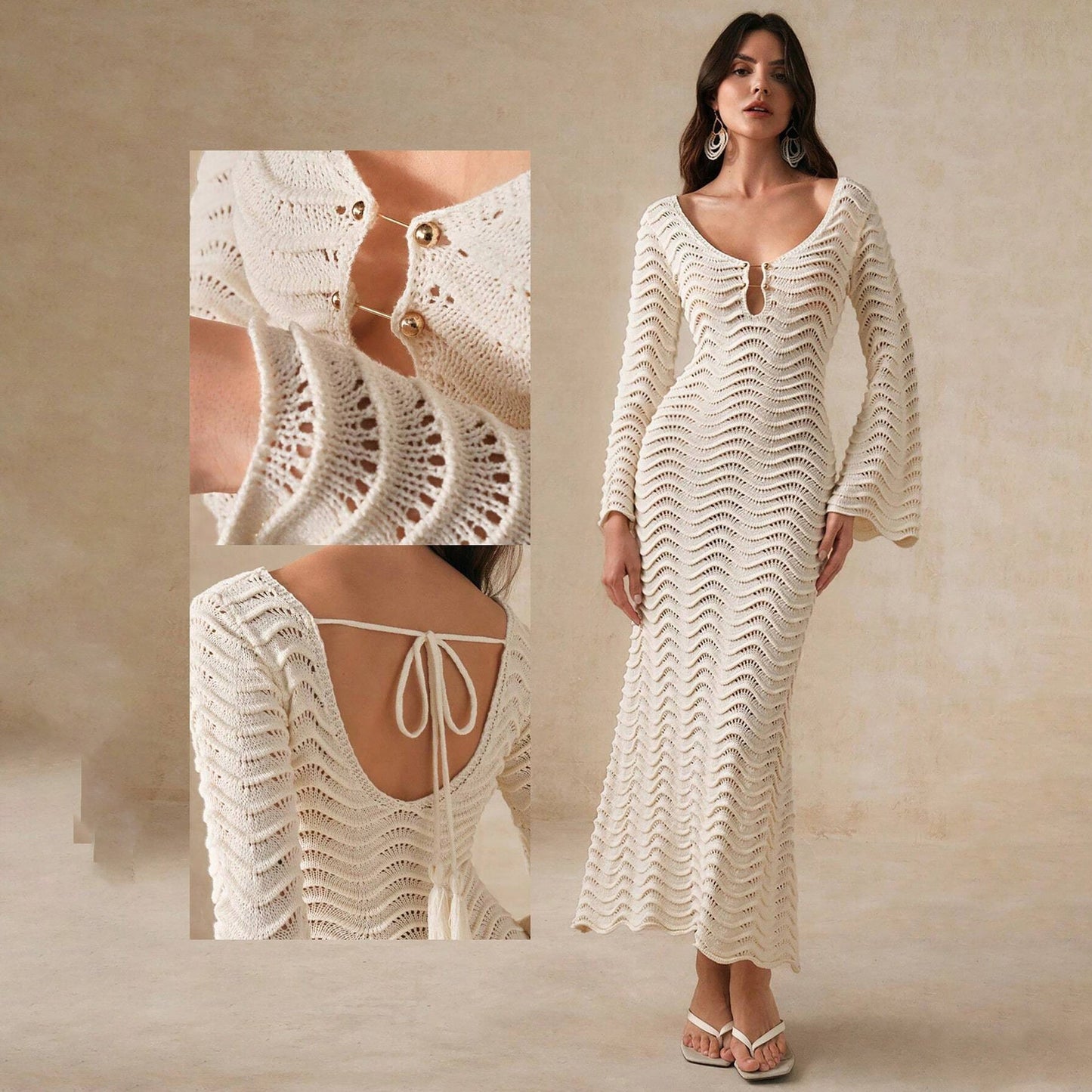 Beach Dress Women Solid Color Sexy Knitted Beach Bikini Swimsuit Blouse Sun Protective Clothing