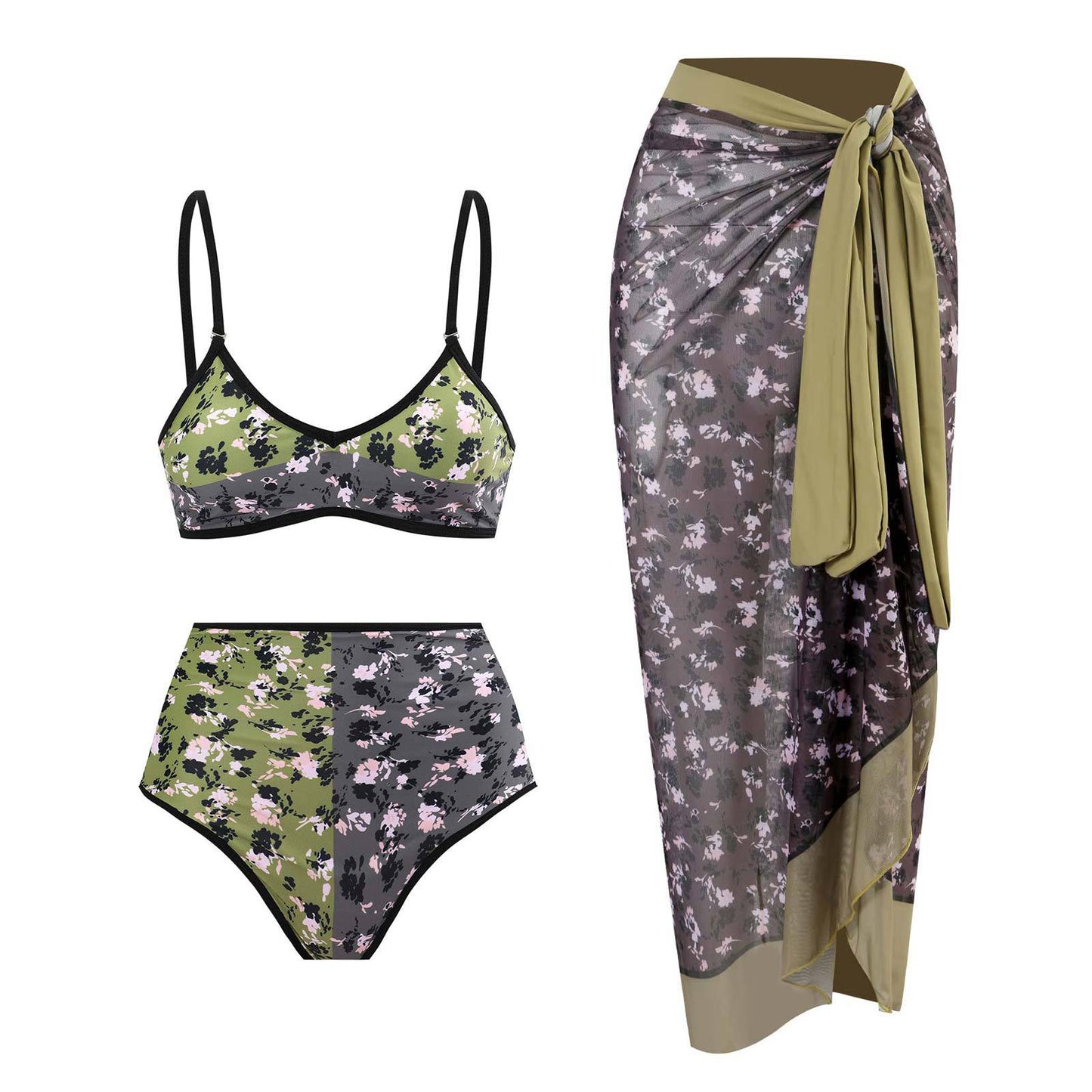Split Double Sided Three Piece Set Retro Swimsuit Swimsuit Lace up Sand