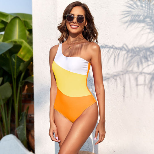 Swimsuit Solid Color Stitching One Piece Swimsuit Women Swimwear
