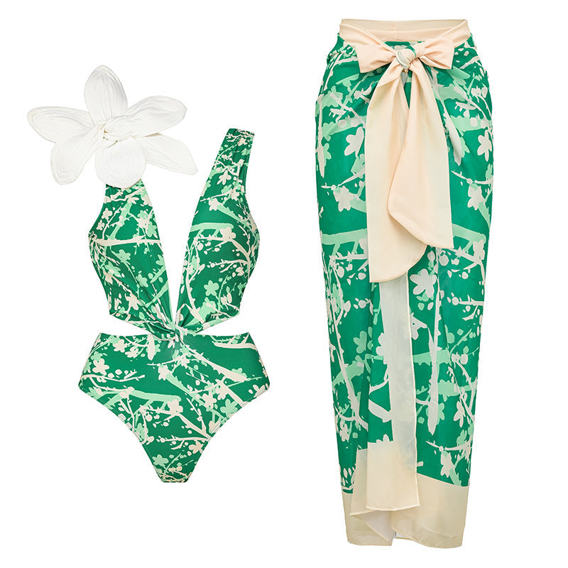 Split Bikini Three Dimensional Floral Heavy Industry Slimming Swimsuit Women