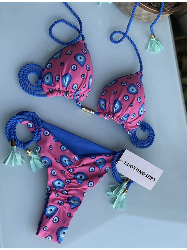 Hand Knitted Rope Swimsuit Sexy Bikini Women Split Solid Color Sexy Multicolor Braided Rope Bikini