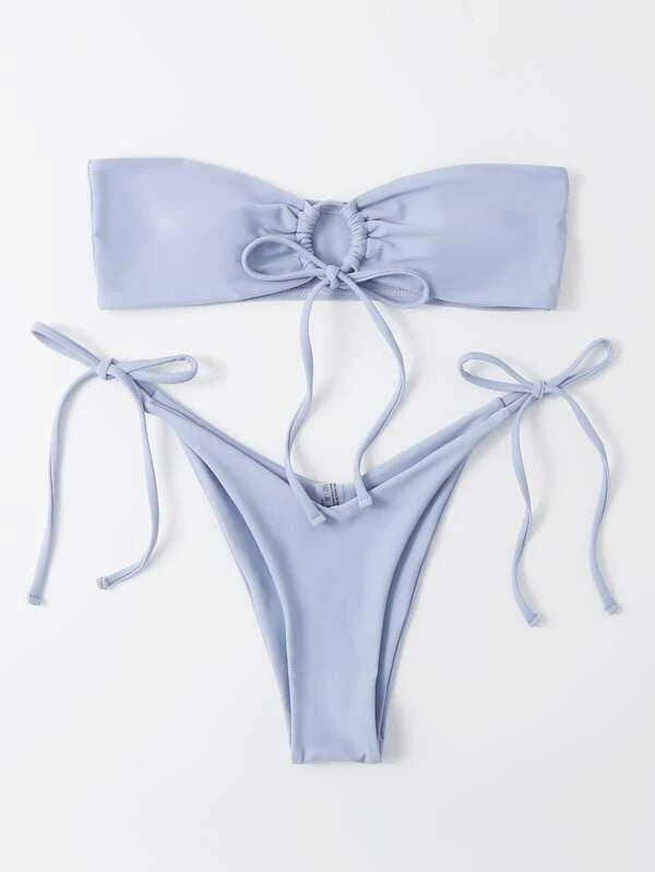 Women Seperated Swimwear Low Waist Basic Strapless Solid Color Tube Top Sexy Bikini