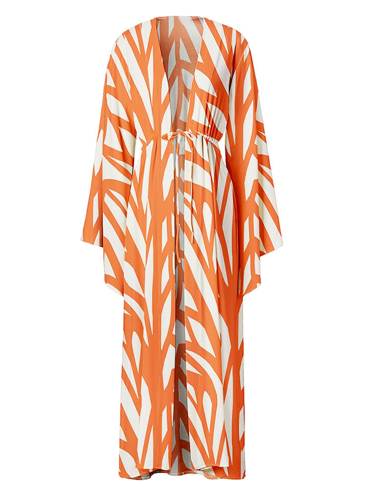 Three Piece Set Split Swimsuit Striped Printed Blouse Sun Protection Swimsuit