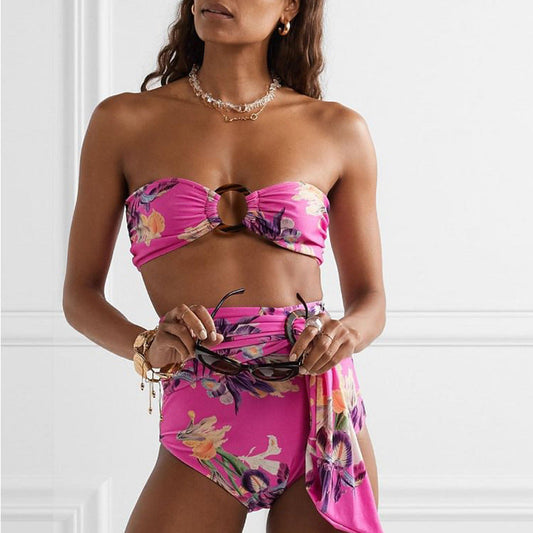 Split Bikini Printed Lace up Sexy Swimsuit Women Split