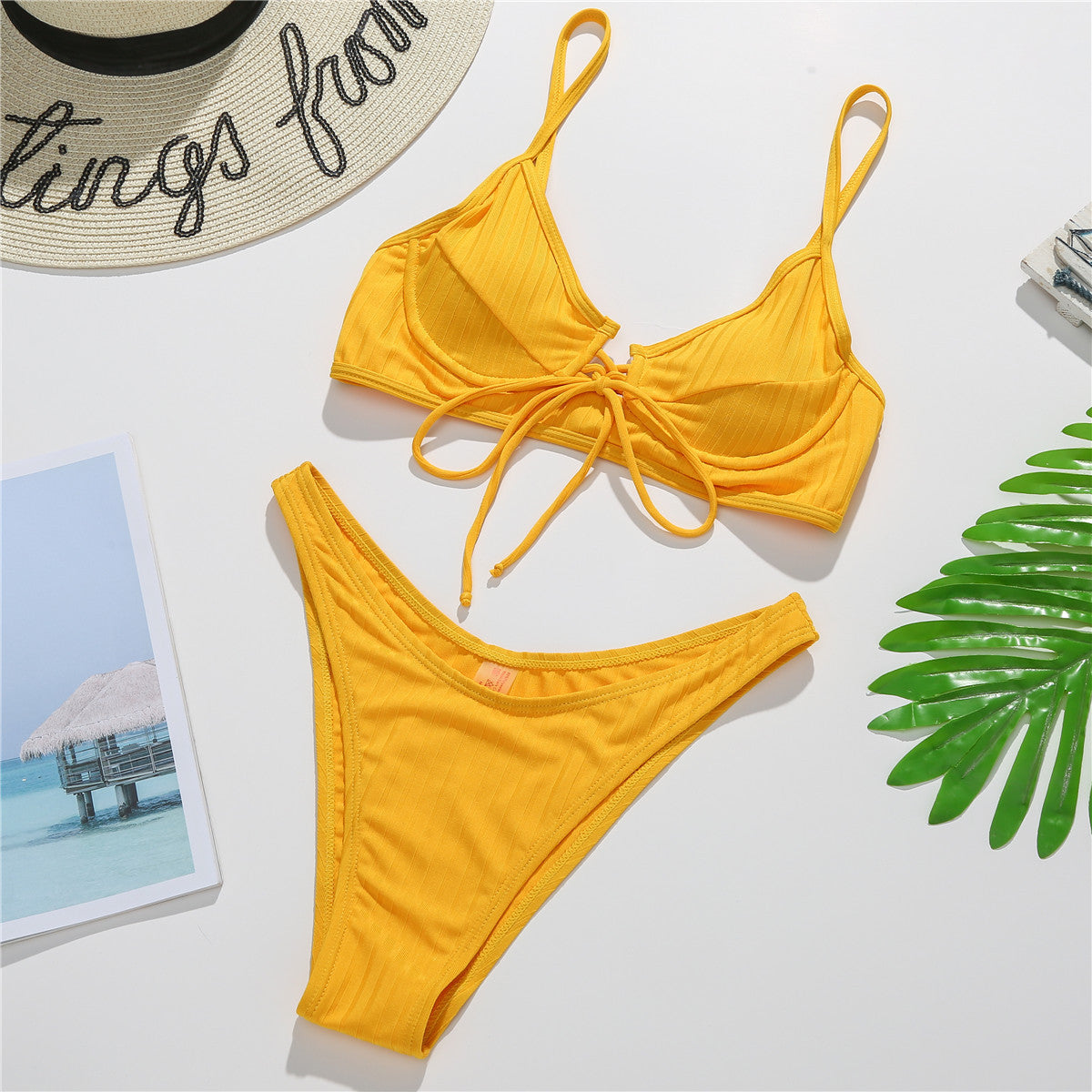 Women Swimsuit Steel Bracket Gathered Sexy Bikini Strap Backless Split Swimsuit Bikini