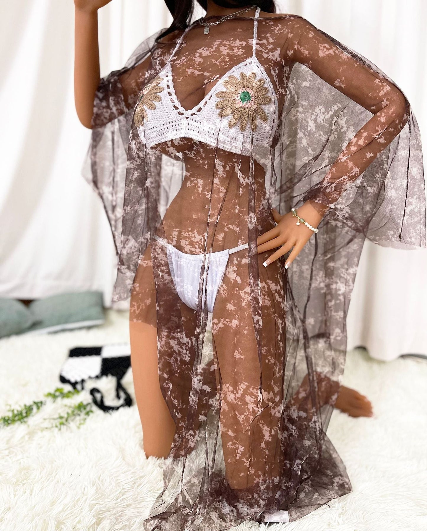Irregular Asymmetric Sexy See Through Popular Color Mesh Beach Beach Cover Up