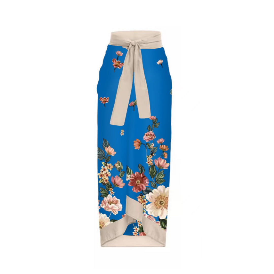 Mesh Two Piece French Swimsuit Digital Printing Sheath Dress Swimsuit for Women