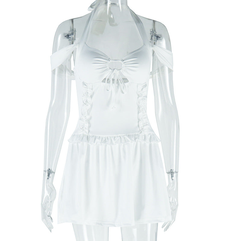 Women Clothing Solid Color Dress Sexy Slim Fit Halter Street Short Temperamental Dress