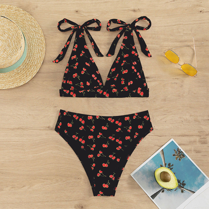 Bikini Sexy Fruit High Waist Bikini Bow Lace Up Swimsuit