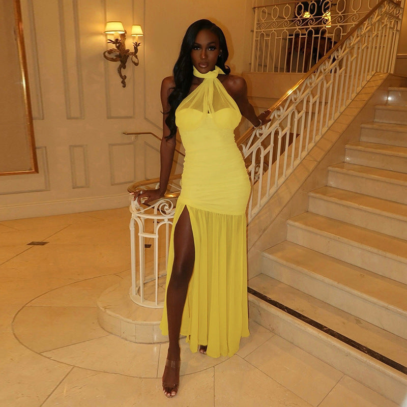 Mesh Ribbon Dress Cami Dress Sheath Fitted Waist Sexy Dress