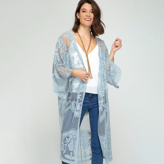 Sexy Grape Silk Embroidered Seaside Vacation Sun Protection Clothing Beach Jacket Bikini Swimsuit Outwear Cardigan for Women