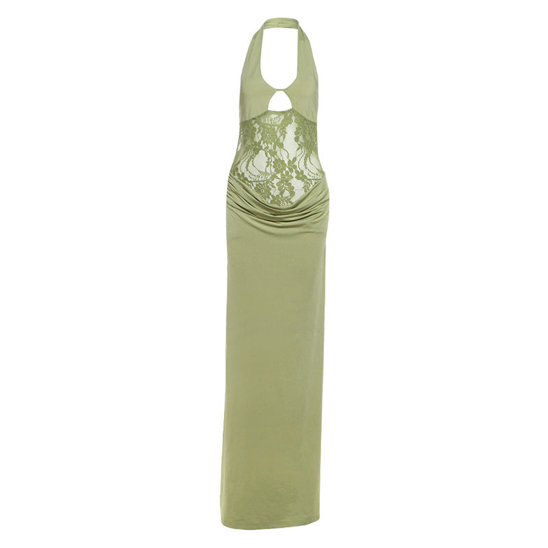 Spring Women Clothing Sexy Halter Cut out Slim Hip Fold Dress