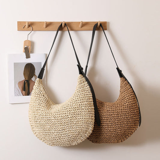 Irregular Asymmetric Shoulder Straw Bag Niche Solid Color Straw Bag Woven Bag Vacation Beach Bag Women Bag