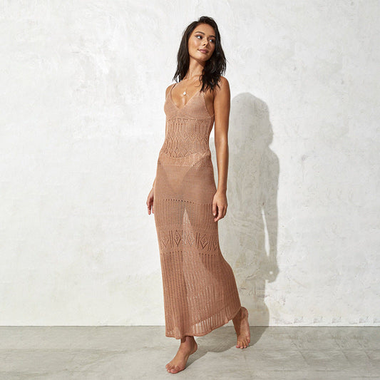 Summer Vacation Beach Dress Women Solid Color Sexy Knitted Beach Bikini Swimsuit Blouse Sun Protective Clothing Crochet hook Crochet hook Crochet hook