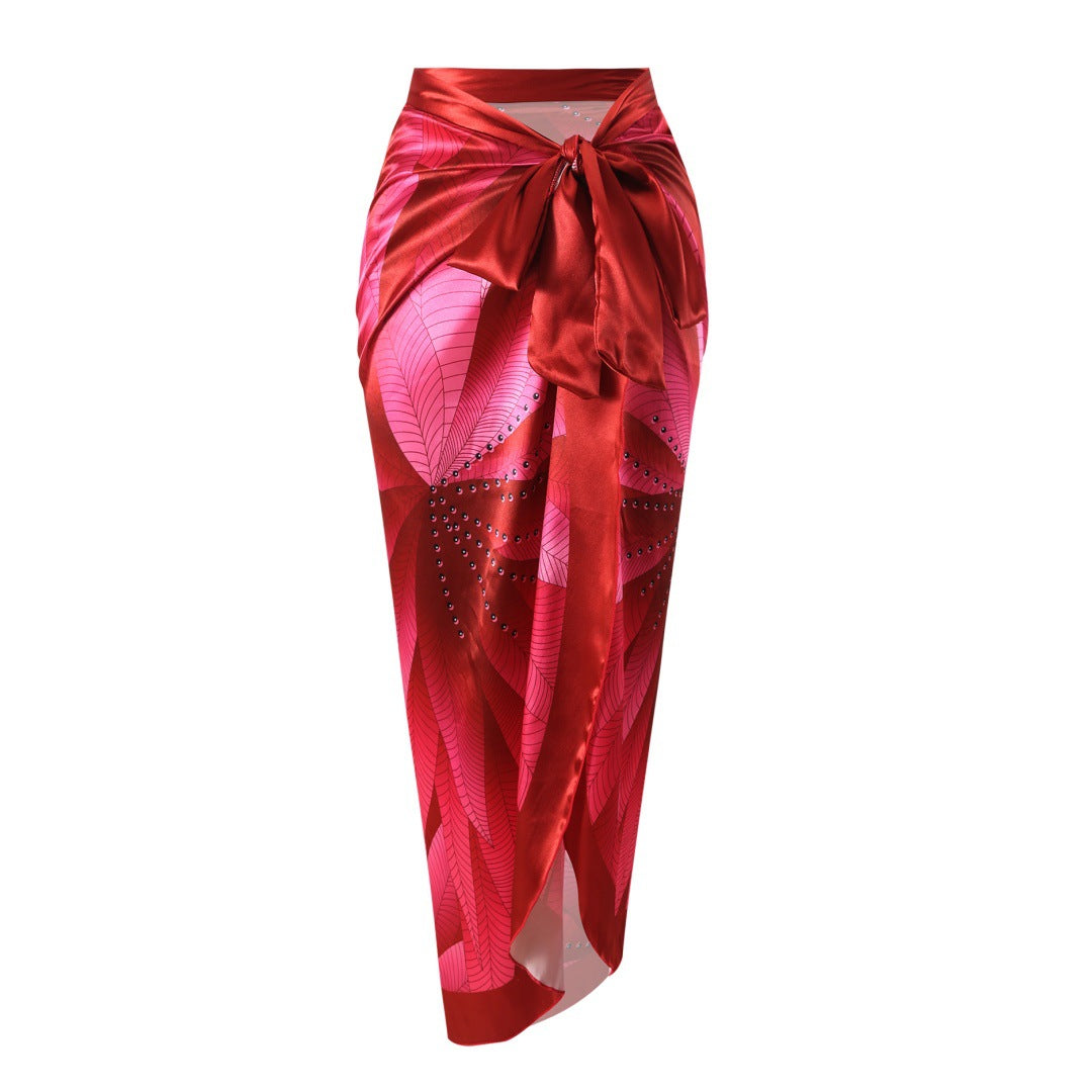 Conservative Swimsuit Digital Printed Belly Covered Halter Gauze Swimsuit for Women