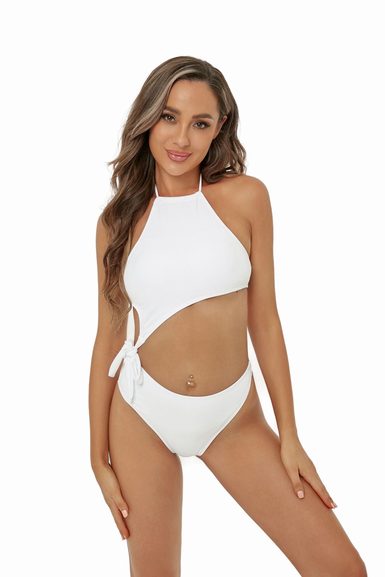Bikini Solid Color Split Swimsuit Halter Backless Sexy Swimwear Bikini