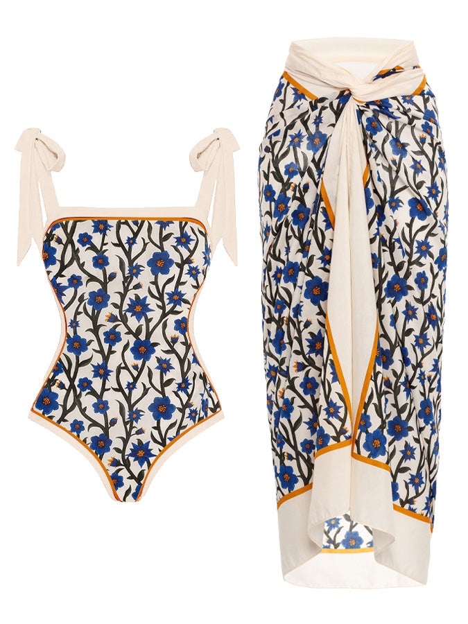 Customized Printed Two-Piece One-Piece Swimsuit Conservative Cover Hip Skirt Swimsuit