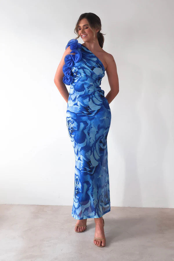 Women Clothing Summer Elegant Slim Sleeveless Three Dimensional Floral Sexy Dress